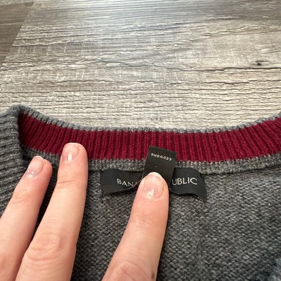 Banana Republic Black Gray 3 Tone Striped Mens L Merino Wool Blend Sweater - Picture 10 of 10